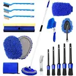 NIKCOSMK 62'' Car Wash Brush Kit Mitt Mop Sponge with Long Handle, 1 Chenille Scratch-Free Replacement Head, Car Wheel Tire Brush, Car Detailing