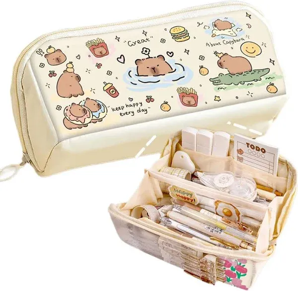 SIORTIO Multi-Layer Large Capacity Capybara Print Pencil Pouch