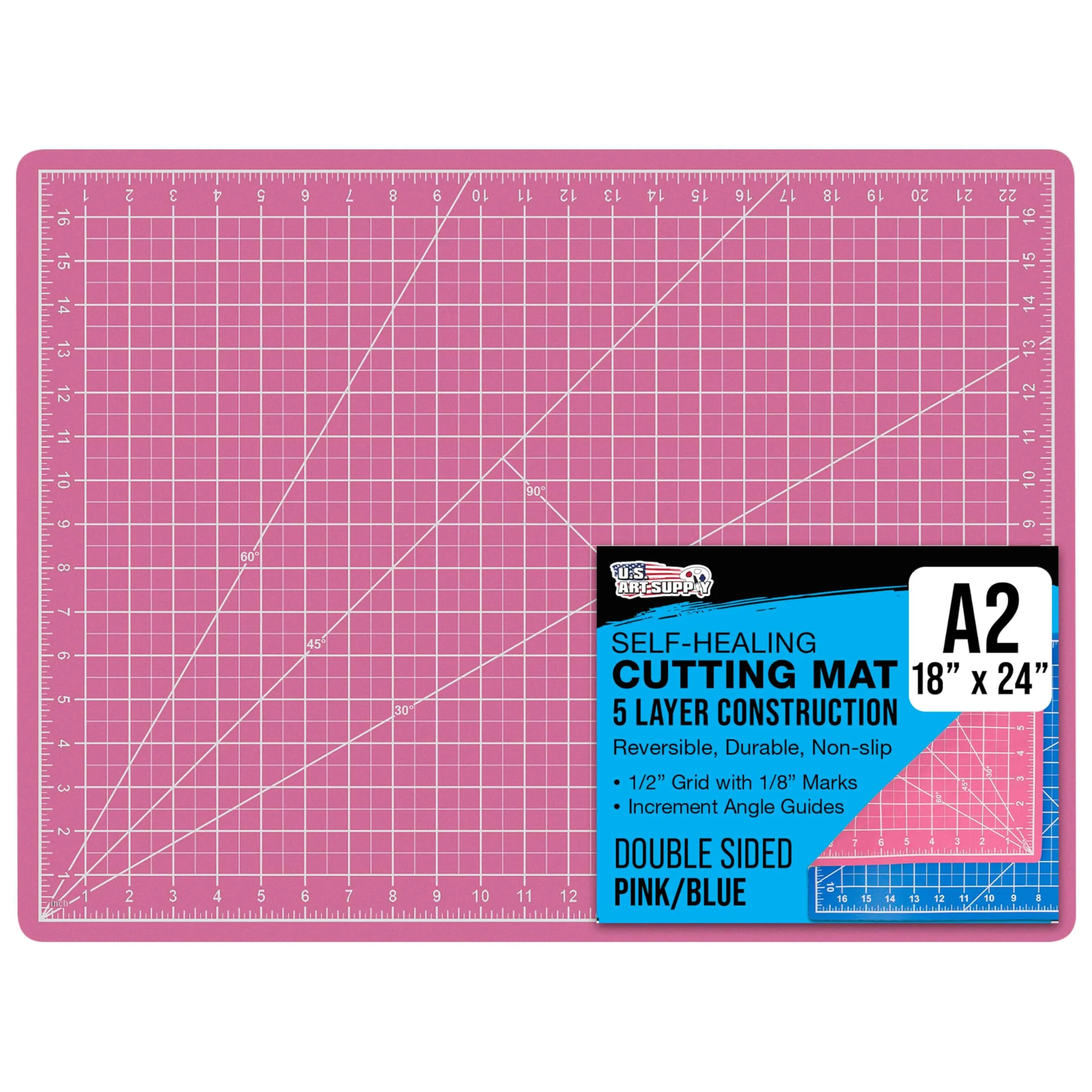 U.S. Art Supply 18&#034; x 24&#034; Pink/Blue Professional Self Healing 5-Ply Double Sided