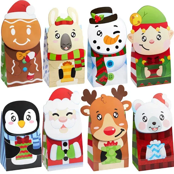 JOYIN 24 Christmas Die-Cut Flip Over Gift Treat Paper Bags for Holiday Party Treats