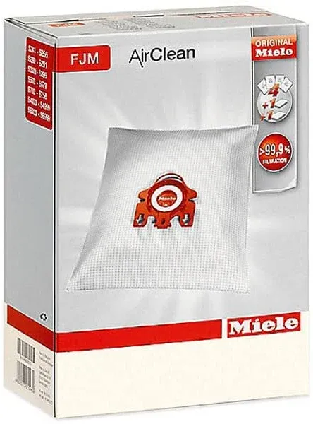 Miele FJM Vacuum Bags 3D AirClean 4 HEPA Bags &amp; 2 Filters Per Box