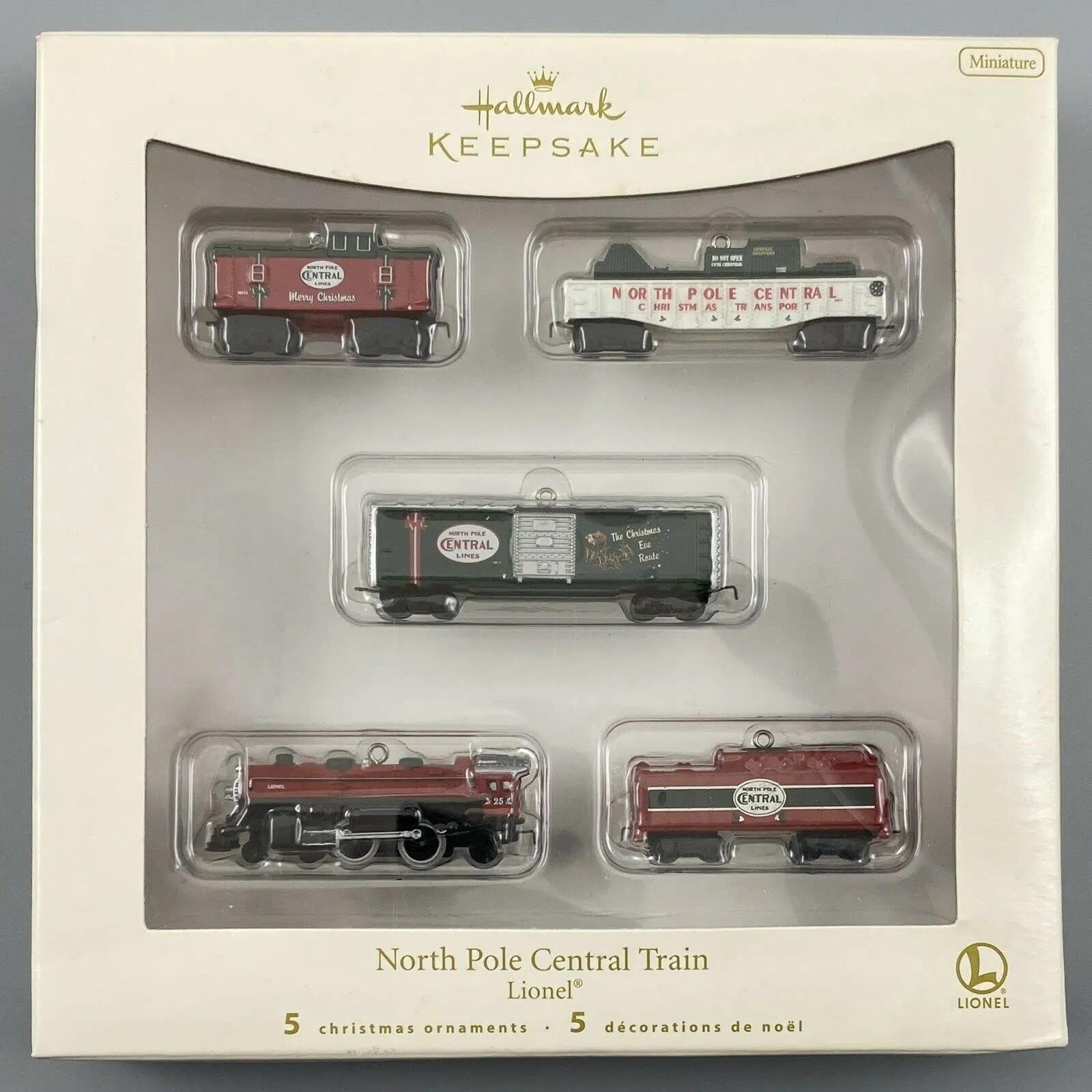 2007 North Pole Central Train Lionel Hallmark Miniature Ornament Set NIP