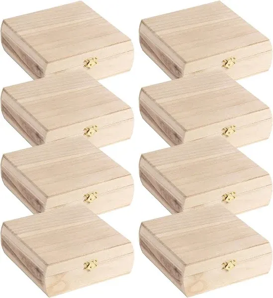 7.25" Unfinished Curved Sides Wooden Box by Make Market - Ready-to-Decorate Wood Box for Trinkets, Coins, Jewlery, Valuables - Bulk 8 Pack