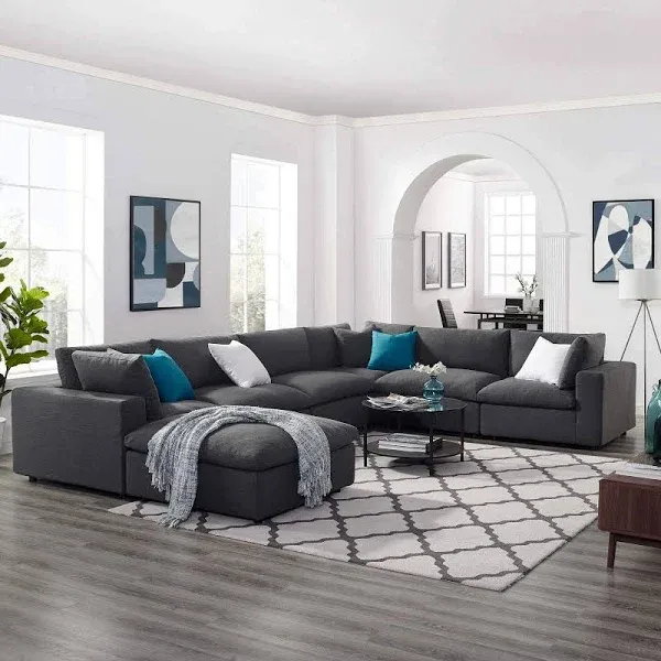 Modway Commix Gray Down Filled Overstuffed 7 Piece Sectional Sofa Set