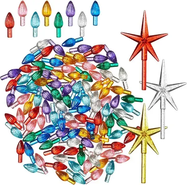 Casafield Ceramic Christmas Tree Replacement Lights - 108 Multi-Color Bulbs and 3 Star Toppers