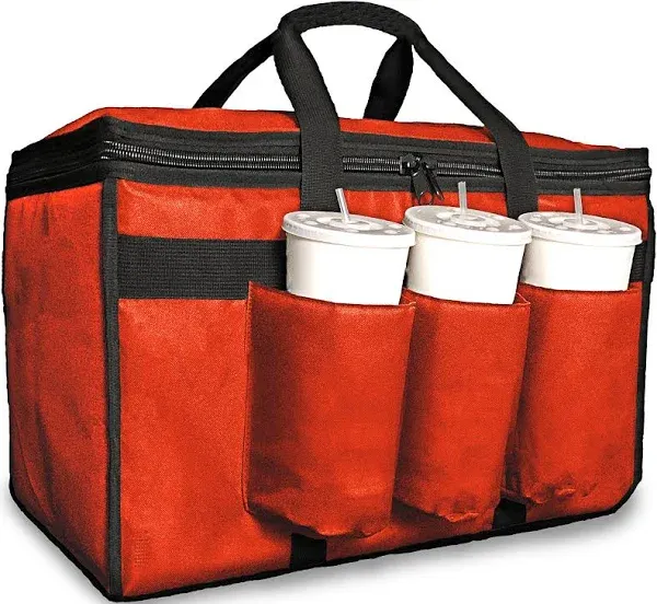 Freshie Insulated Food Delivery Bag with Cup Holders/Drink Carriers Premium, for Doordash, uber Eats, Grubhub, Pizza Bag, Catering, Beverage,