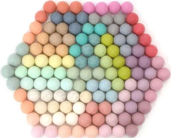 Glaciart One Felt Pom Poms, Wool Felt Balls (120 Pieces) 1.5 cm – 0.6 Inch, Handmade Felted 30 Pastel Colors (Green, Pink, Blue, Yellow and More) Bulk Small Puff for Felting and Garland