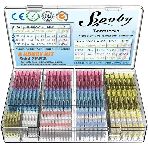 210pcs Heat Shrink Wire Connectors Sopoby 135 pcs Heat Shrink Crimp Butt Connectors Mixed with 75 pcs Solder Seal Wire Connectors 26-10GA Electrical Connectors Waterproof Assorted Wire cnectors Kit