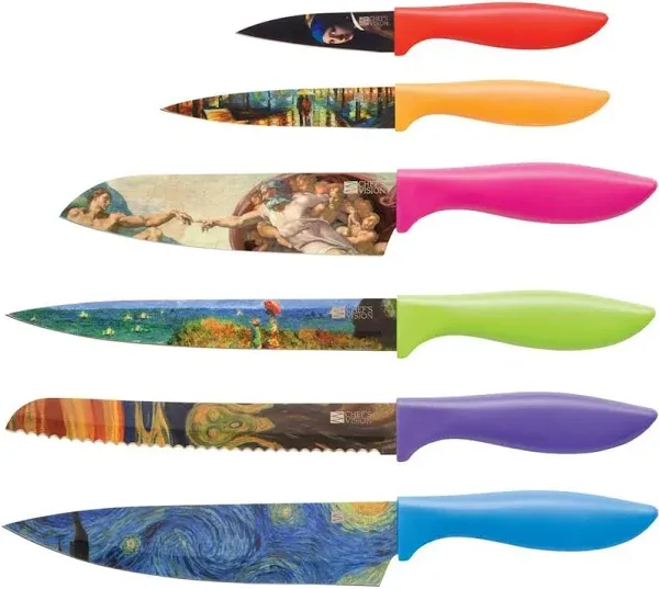 CHEF'S VISION Cosmos Knife Set - 6-Piece Stainless Steel Cutting Knives Set for Kitchen with Vibrant Cosmos Design - Great House Warming Gift for Women or Men - Unique Kitchen Knife Set Gift