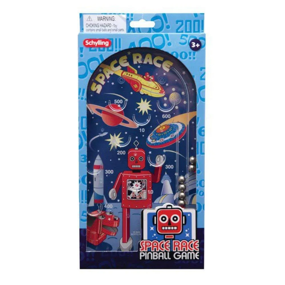 Schylling Space Race Pinball Game - Portable Retro Pinball Toy - Sturdy Construction with Lever, Metal Balls, and Classic Space Design - Ages 3 and Up