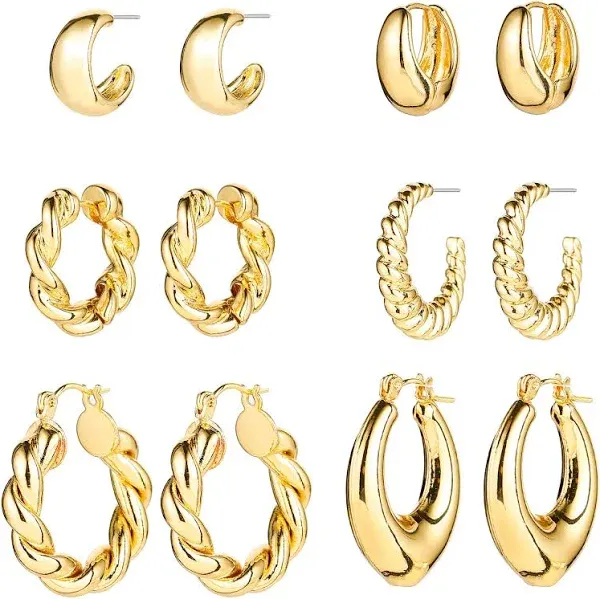 Gold Chunky Hoop Earrings Set for Women 14K Gold Plated Twisted Huggie Hoop Earring Hypoallergenic