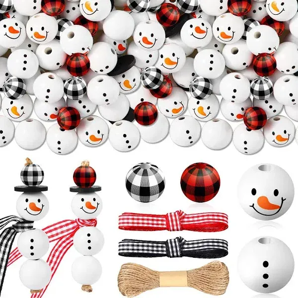 Tuopai 180 Piece Christmas Snowman Wooden Bead