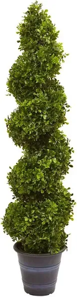 Nearly Natural Green Boxwood Spiral Artificial Topiary with Planter Indoor/Outdoor