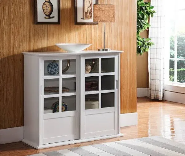 Kings Brand Furniture Holmes Espresso Wood Curio Cabinet with Glass Sliding Doors