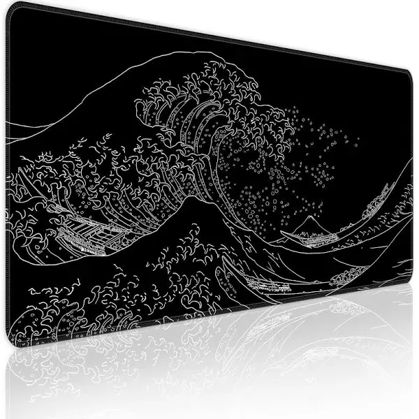 BZU Japanese Sea Wave Extended Big Mouse Pad Large,XL Gaming Mouse Pad Desk Pad,31.5x11.8inch Long Computer Keyboard Mouse Mat Mousepad with 3mm Non-Slip Base and Stitched Edge for Home Office Work