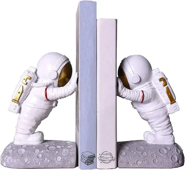 Joyvano Astronaut Bookends - Book Ends to Hold Books - Space Decor Bookends for Kids Rooms - Bookends for Heavy Books - Unique Book Holders with