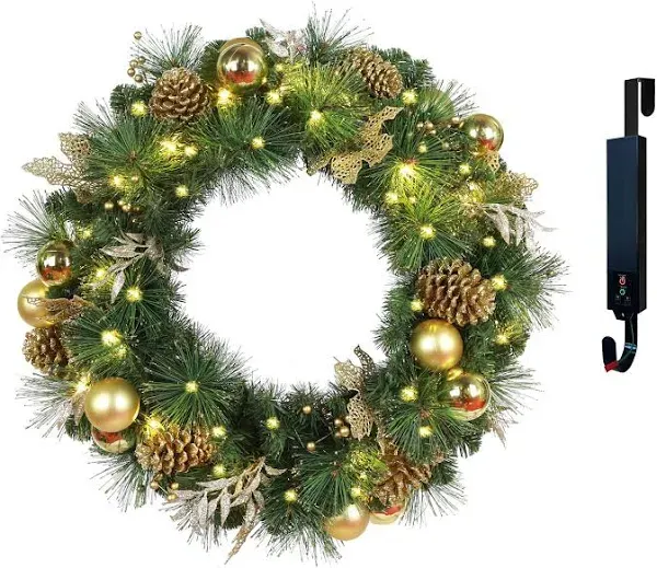 Glowing Petals Solar Christmas Wreath Pre-Lit Solar 50 Led Artificial Wreath Front Door Window