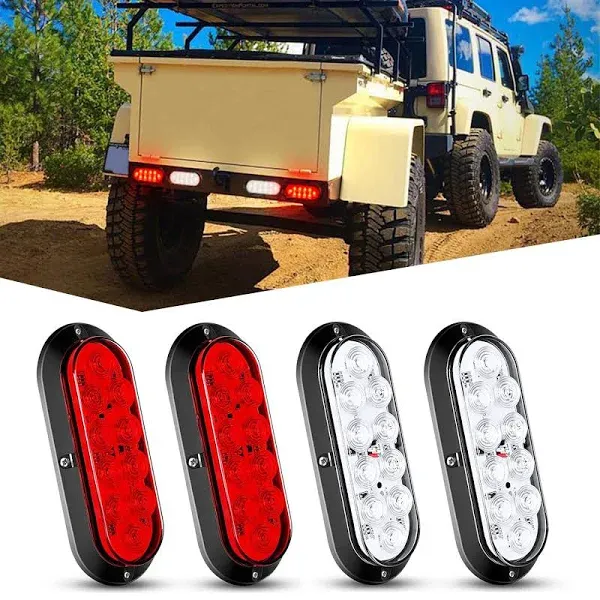 2Pcs 10 LED Trailer Truck Stop/Turn/Tail Brake Lights 6&#034; Oval Flush Mount Red