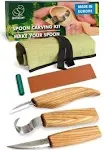 BeaverCraft S13 Wood Carving Tools Set for Spoon Carving 3 Knives in Tools Roll Leather Strop and Polishing Compound Hook Sloyd Detail Knife Right-Ha