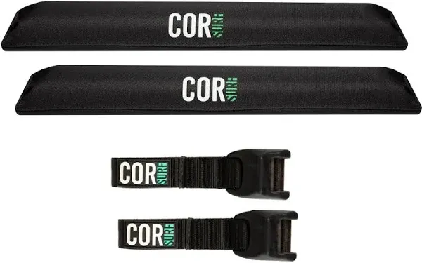 COR Surf Aero Roof Rack Pad and Premium No-Scratch Cam Buckle Tie Down Straps with Protective Silicone for Surf, SUP, Kayak and Canoe (19" Narrow Black)