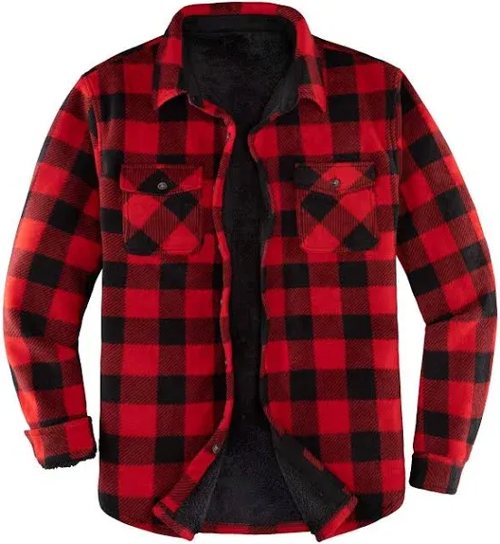 Men's Sherpa Lined Full Zip Up Plaid Flannel Hoodie Jacket