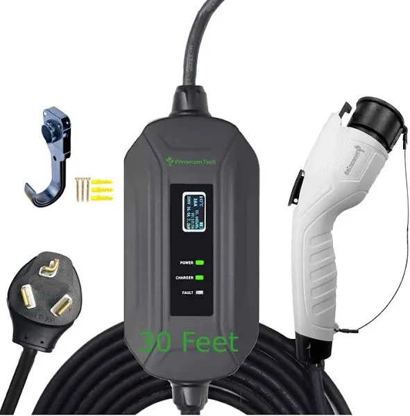 PRIMECOM Level 2 EV Charger 220/240V, 16A, 30ft &amp; 50ft, Portable EVSE Electri...