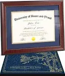 SMART&PROUD Wooden Certificate Frame – Diploma Frame 8.5 x 11 with Mat – 11x14 Without Mat – Degree Frame College – Blue Mat with Golden Rim