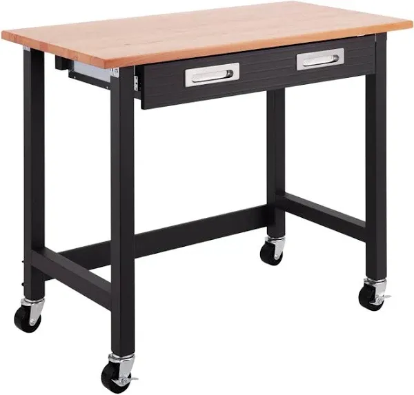  UltraGraphite Wood Top Workbench on Wheels with Sliding Organizer Drawer 