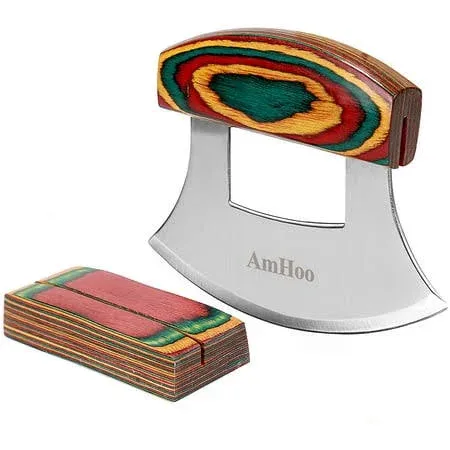 Amhoo Pizza Cutter Chef Mezzaluna Ulu Knife