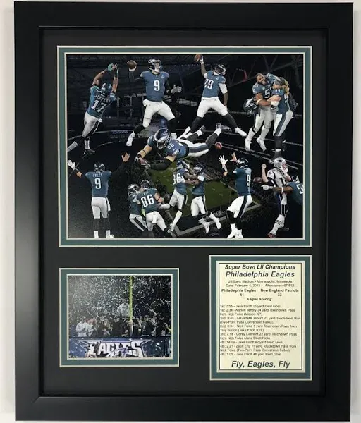 Legends Never Die Philadelphia Eagles Super Bowl 52 NFL Champions Collectible | Framed Photo Collage Wall Art Decor - 12"x15", (11856U)