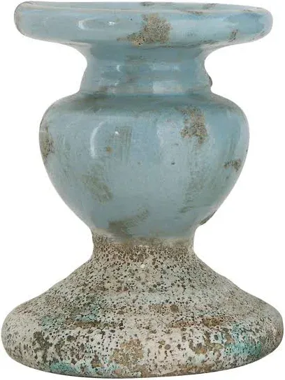 Creative Co-Op Small Distressed Blue Terracotta Pillar Candle Holder