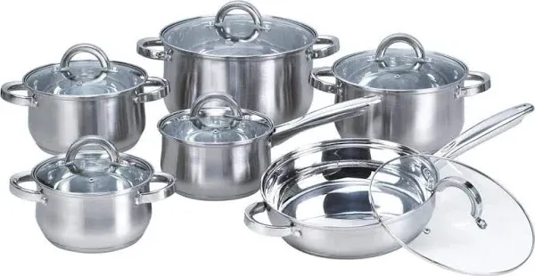 12-Piece Stainless Steel Cookware Sets with Glass Lid