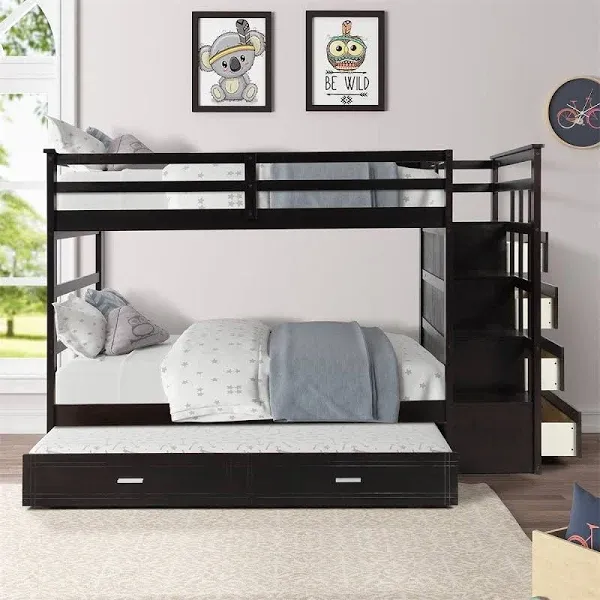 Harper & Bright Designs Bunk Bed with Trundle and Staircase