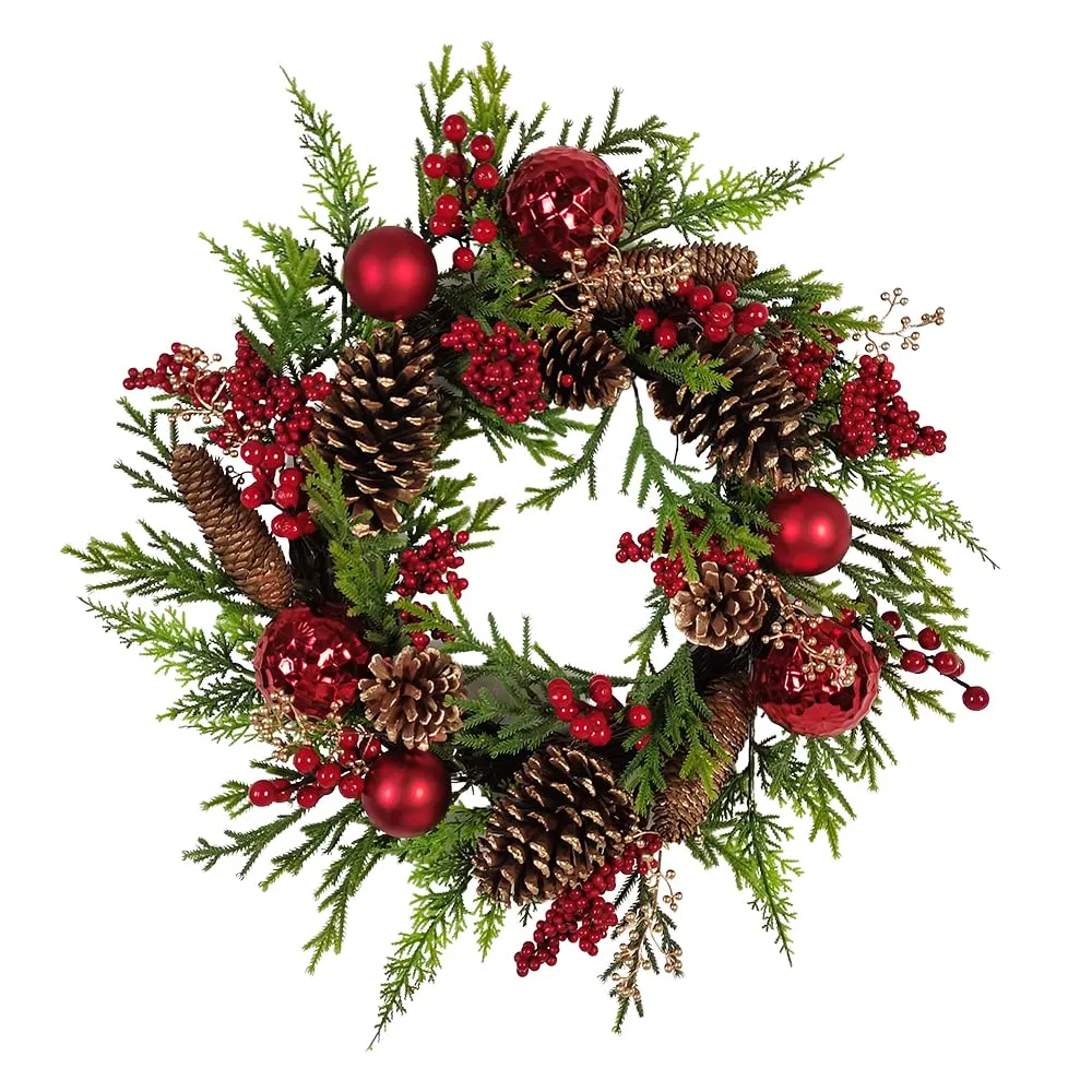 Kurt Adler 24" Un-Lit Decorated Green Rattan Wreath