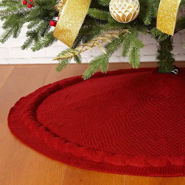 Sattiyrch Christmas Tree Skirt 48 Inches Luxury Cable Knit Knitted Thick Rustic Xmas Holiday Decoration