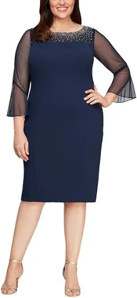 Alex Evenings Women's Plus Size Short Shift Dress with Embellished Illusion Detail