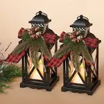 Everlasting Glow Lanterns Buffalo Plaid Holiday LED Lighted Candle Lantern (Set of 2)