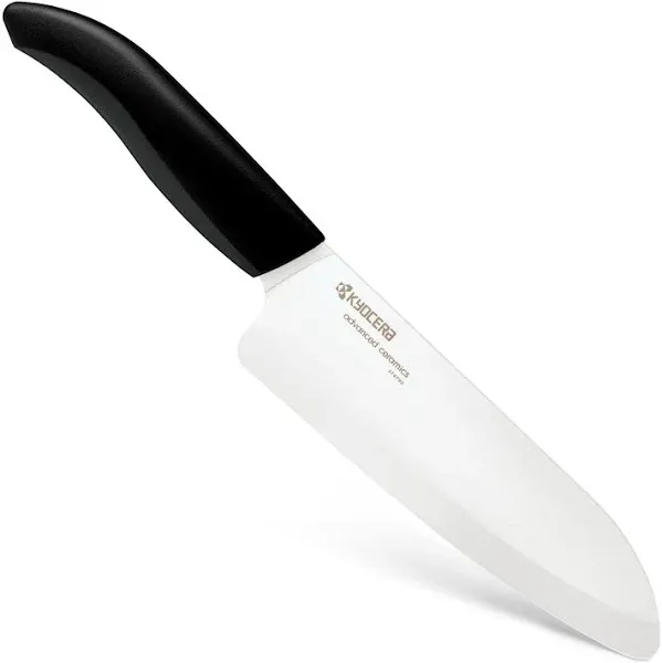 Kyocera Advanced Ceramic Revolution Series 6-inch, Chef's Santoku Knife, Black Handle, White Blade , 6 Inch - FK-160 WH