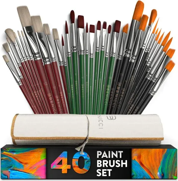 40 Pieces Professional Artist Paint Brush Set with Storage Case - Incl