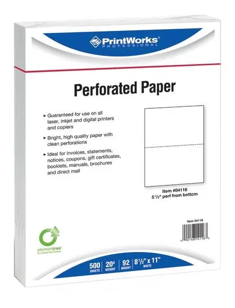 PrintWorks Professional Pre-Perforated Paper for Invoices, Statements, Gift Certificates & More