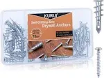 KURUI #8 Self Drilling Drywall Anchors, 140pcs Wall Anchors and Screws for Shelf Brackets, Mirror, Curtain Rods, 70 Self-Tapping/Threaded Plastic