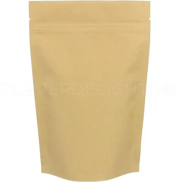 CleverDelights Kraft Stand Up Pouches - 8oz - 100 Pack - 6" x 9" x 3"