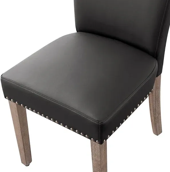 subrtex Leather Upholstered Dining Chair with Nailheads and Solid Wood Legs