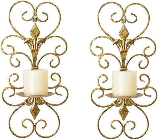 Unbranded Candle Holder 14.75&#034; x 7.25&#034; Sconce Metal Antique Gold (Set of 2)