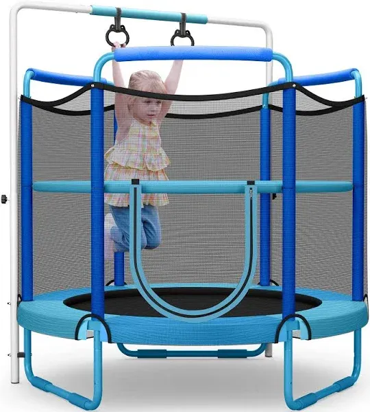 5' Kids 3-in-1 Game Trampoline with Enclosure Net Spring Pad - Blue