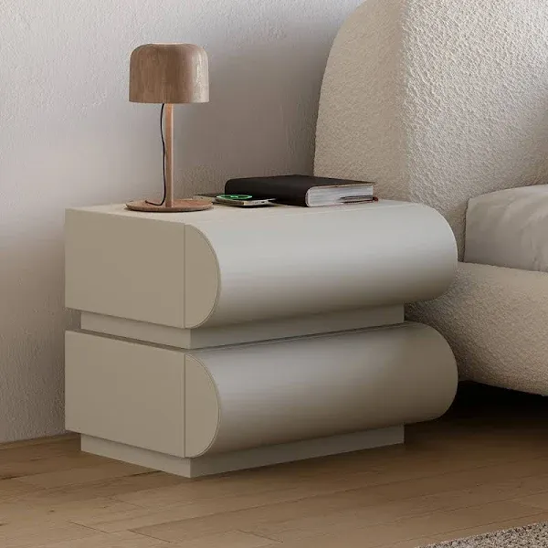 Homary Modern Leather Smart Nightstand with Wireless Charger 2 Drawers Bedside Table with USB & Type-C Ports