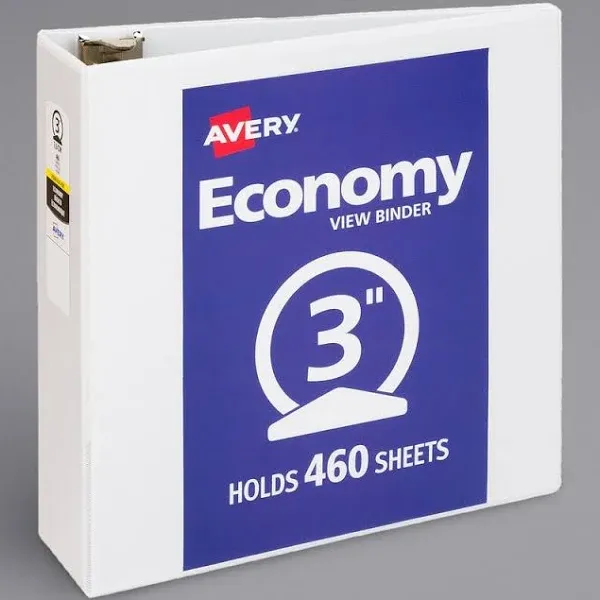 Avery Economy View Binder with Round Rings, 3" Capacity, White