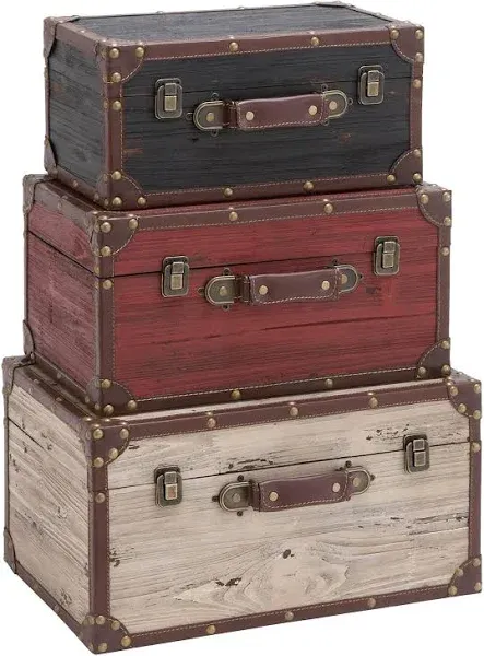 Benzara Wood Trunk Set of 3