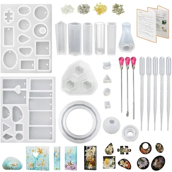 LET'S RESIN Jewelry Making Kit with 16 Silicone Molds, 100 Eye Pins, and Tools for Resin Crafts