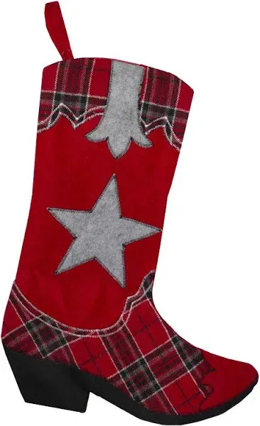 Northlight 18.5" Country Rustic Red and Black Plaid Cowboy Boot Christmas Stocking